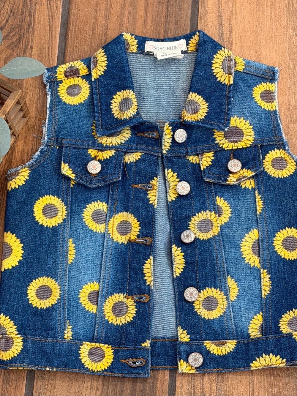 Girls' Blue Denim Sunflower Vest